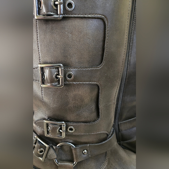 Wild Fable Womens Faux Brown Leather Knee Hi Moto Buckle Boots - Size 8.5 - Picture 8 of 12